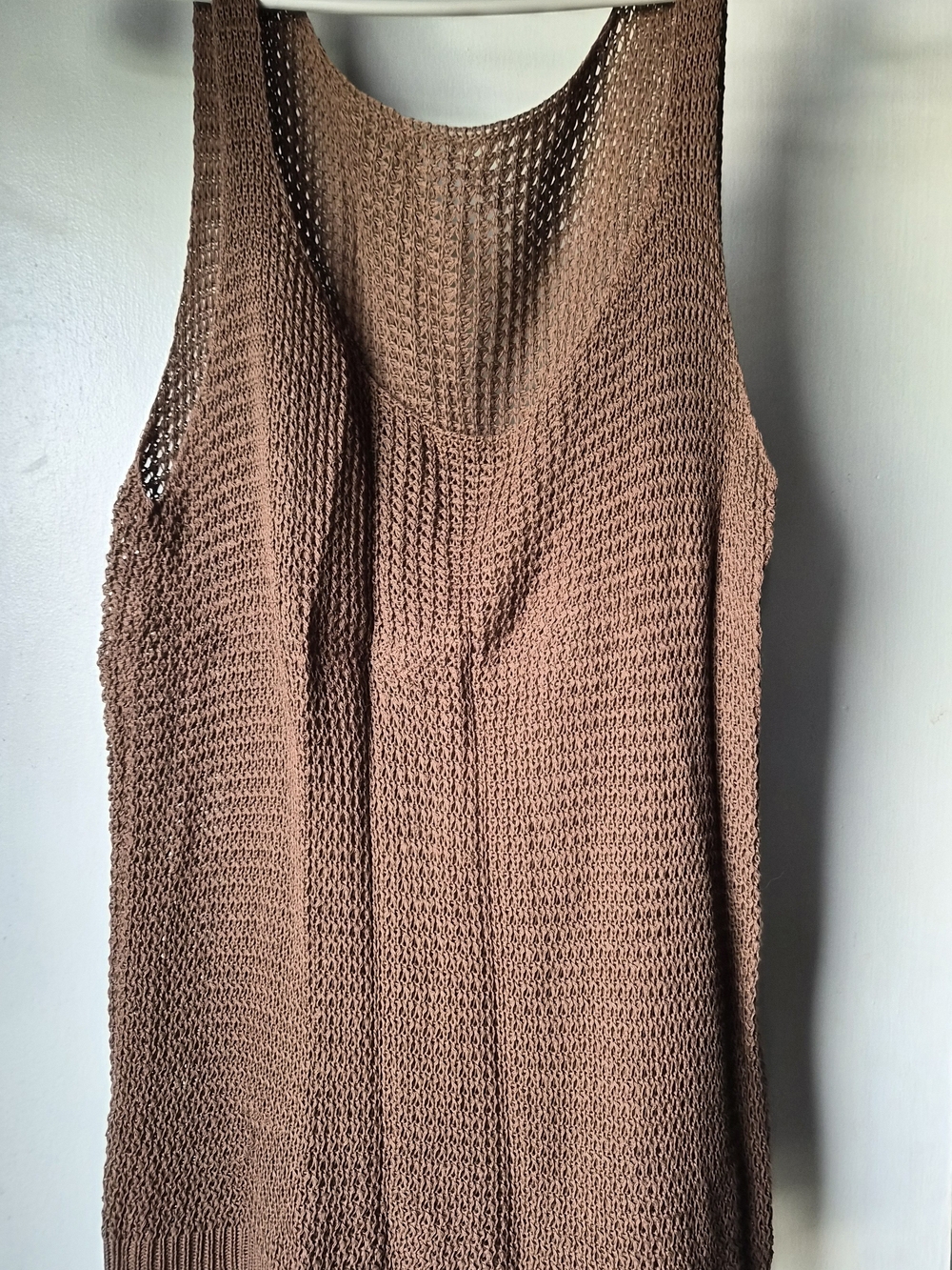 Knit Crochet Tank - L - Brown